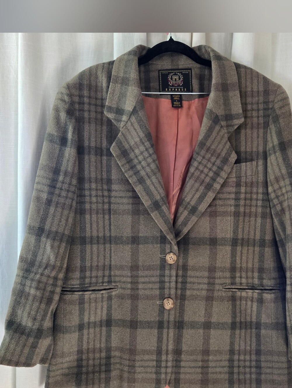 Vintage Express Wool Blend Plaid Blazer